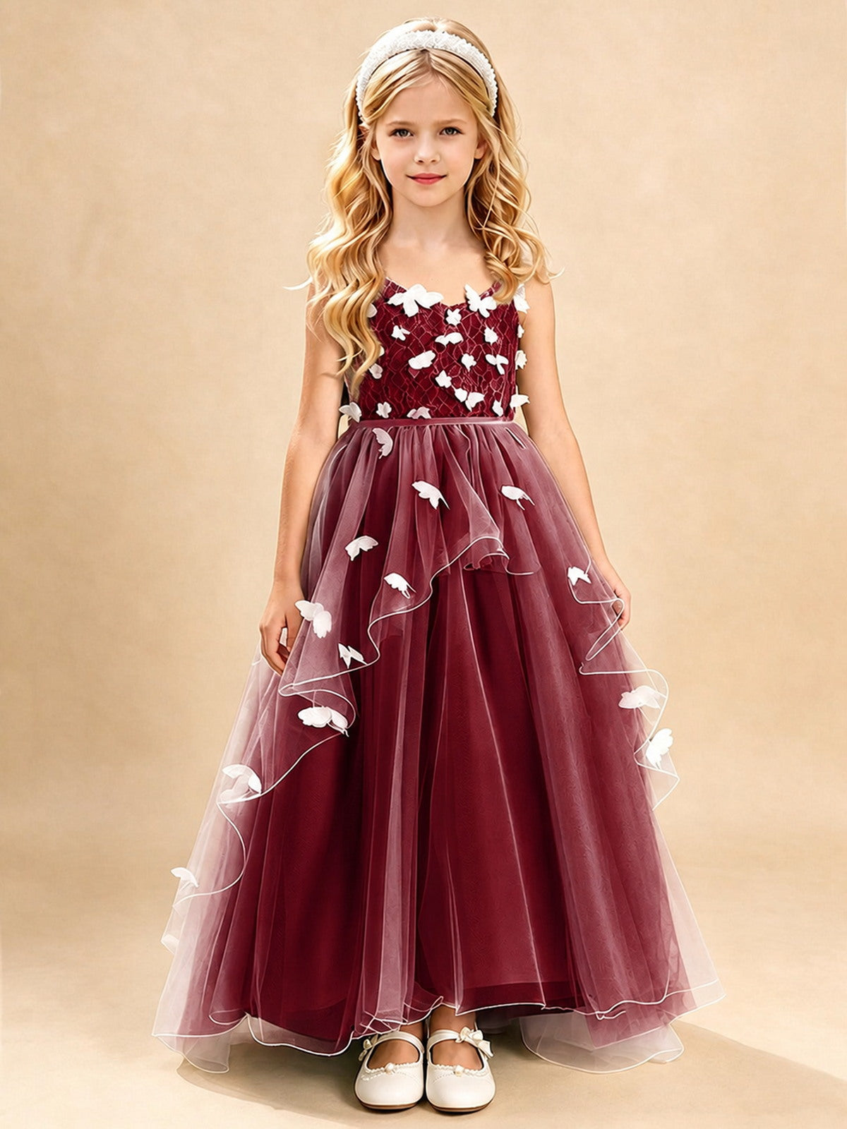 Dusty Sage 3D Floral A-Line Tulle Dress with Lace Trim