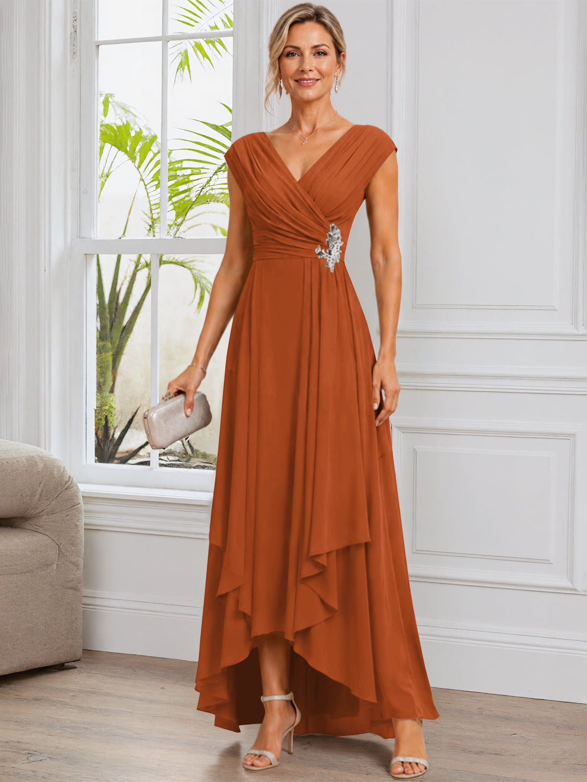 A-Line Cap Sleeve Chiffon Mother of The Bride Dress