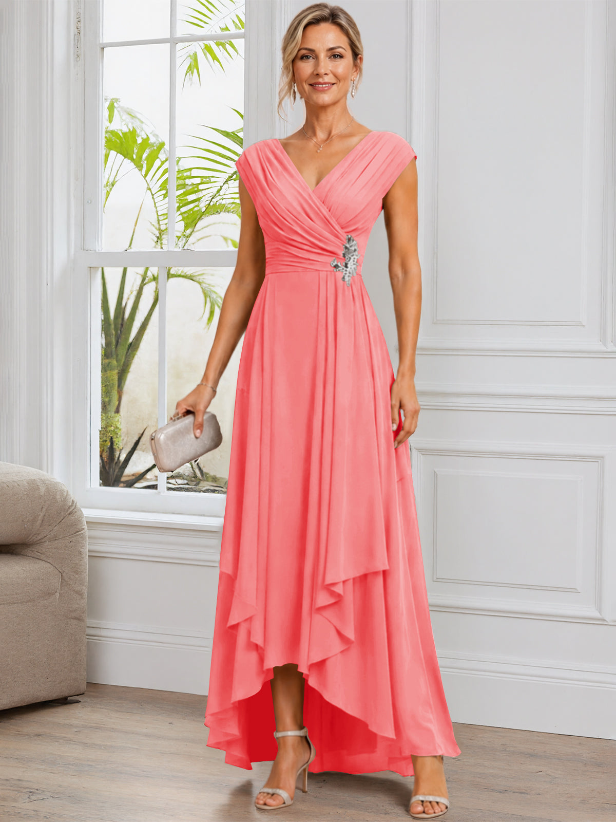 A-Line Cap Sleeve Chiffon Mother of The Bride Dress
