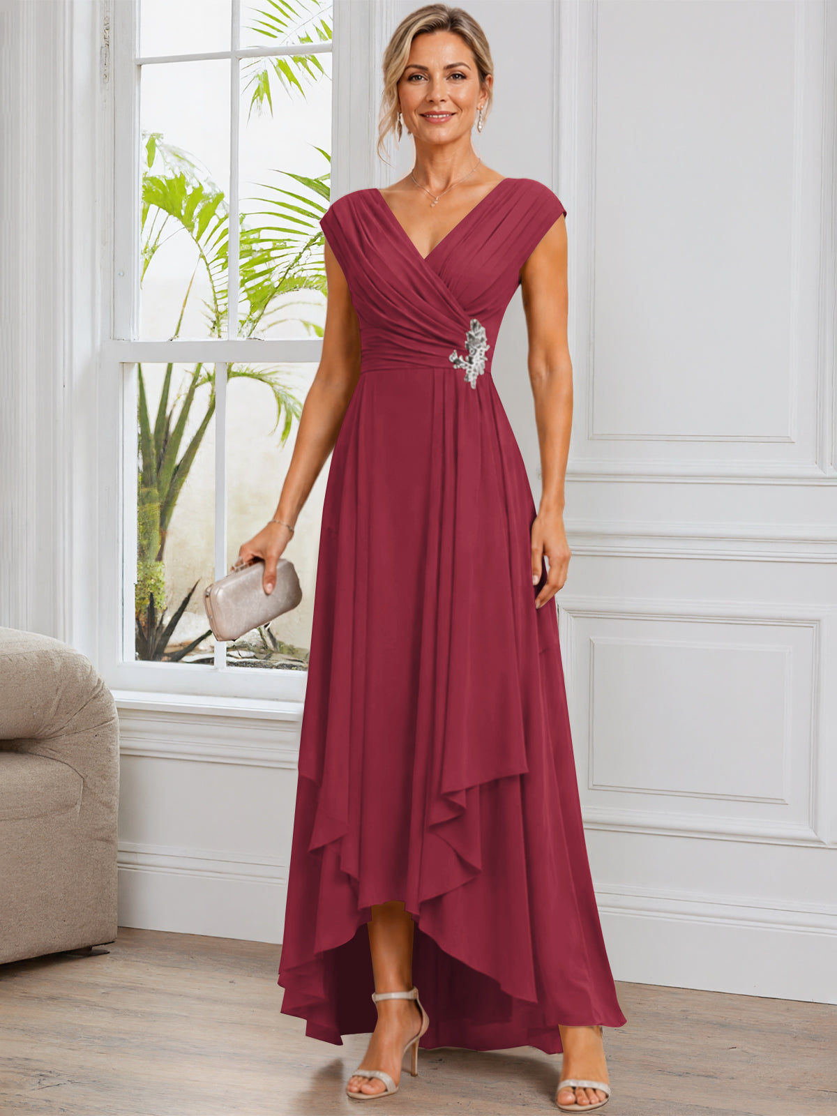 A-Line Cap Sleeve Chiffon Mother of The Bride Dress