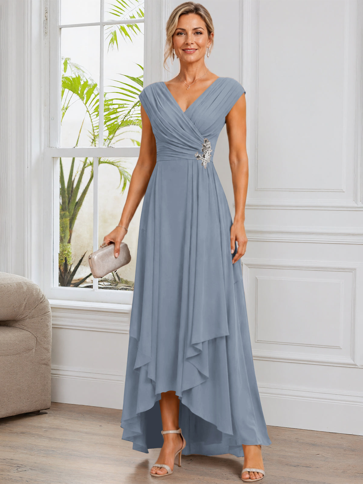 A-Line Cap Sleeve Chiffon Mother of The Bride Dress