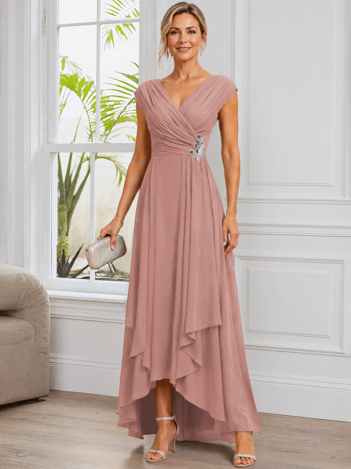 A-Line Cap Sleeve Chiffon Mother of The Bride Dress