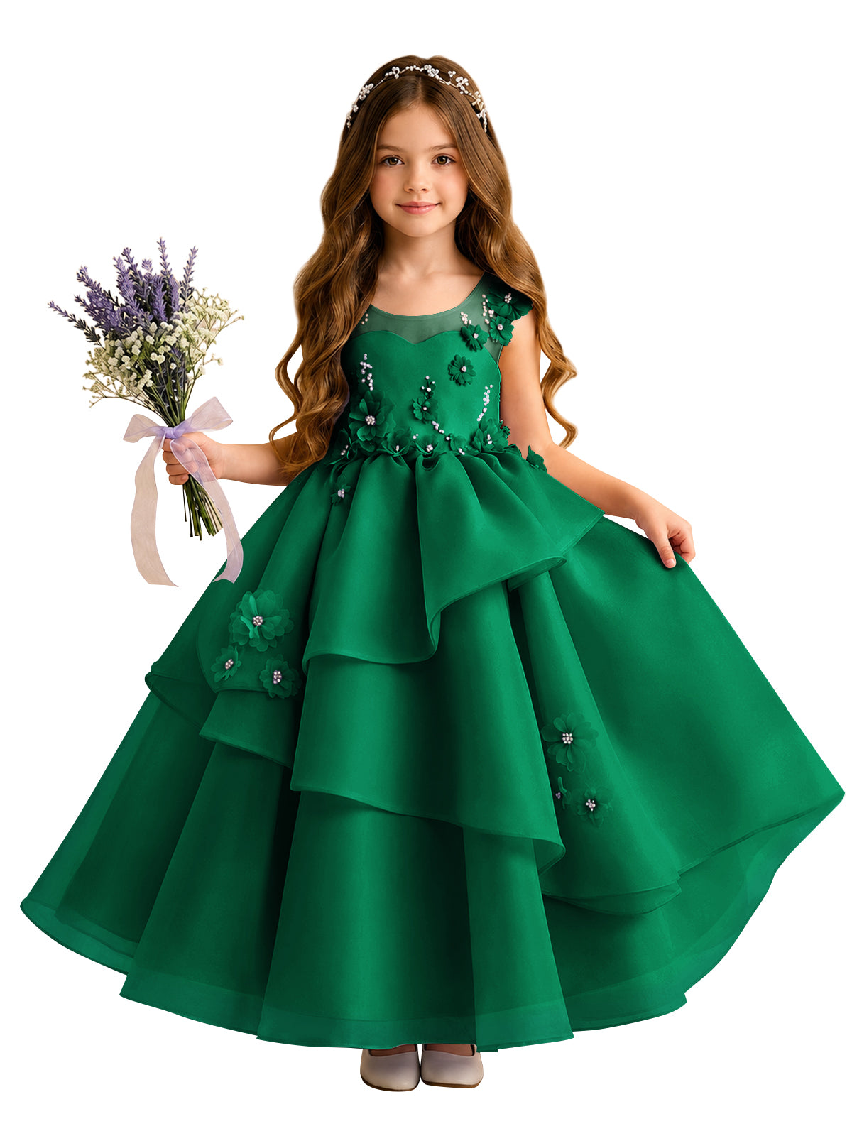 Lilac Oganza Flower Girl Dress with Sweetheart Neckline