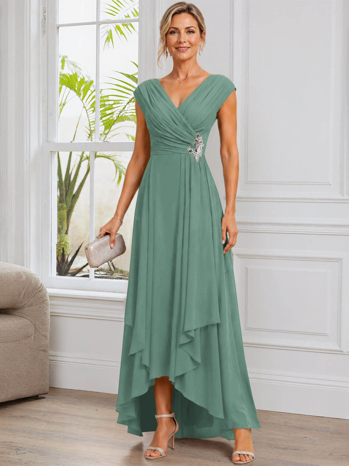 A-Line Cap Sleeve Chiffon Mother of The Bride Dress