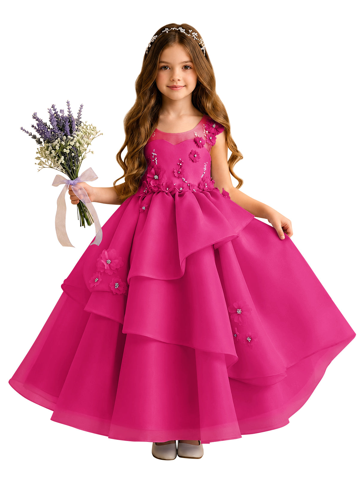 Lilac Oganza Flower Girl Dress with Sweetheart Neckline