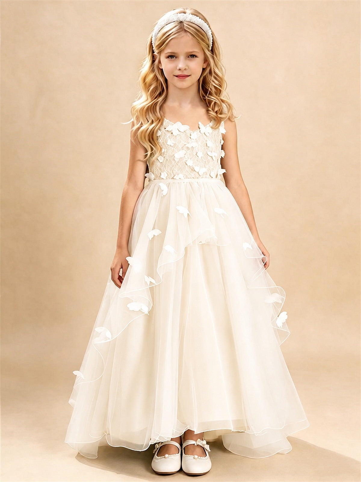 Dusty Sage 3D Floral A-Line Tulle Dress with Lace Trim