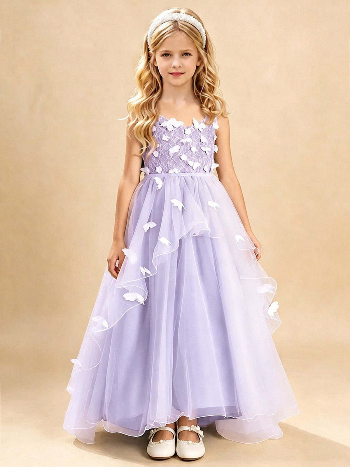 Dusty Sage 3D Floral A-Line Tulle Dress with Lace Trim