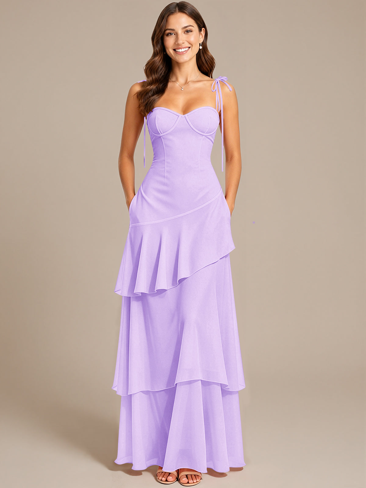 Spaghetti Strap Tiered Ruffles Chiffon Prom Dress