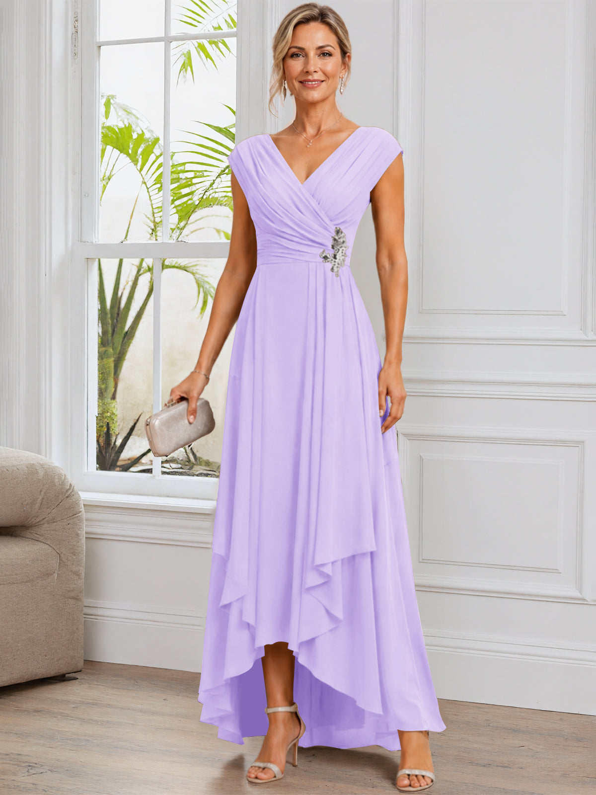 A-Line Cap Sleeve Chiffon Mother of The Bride Dress