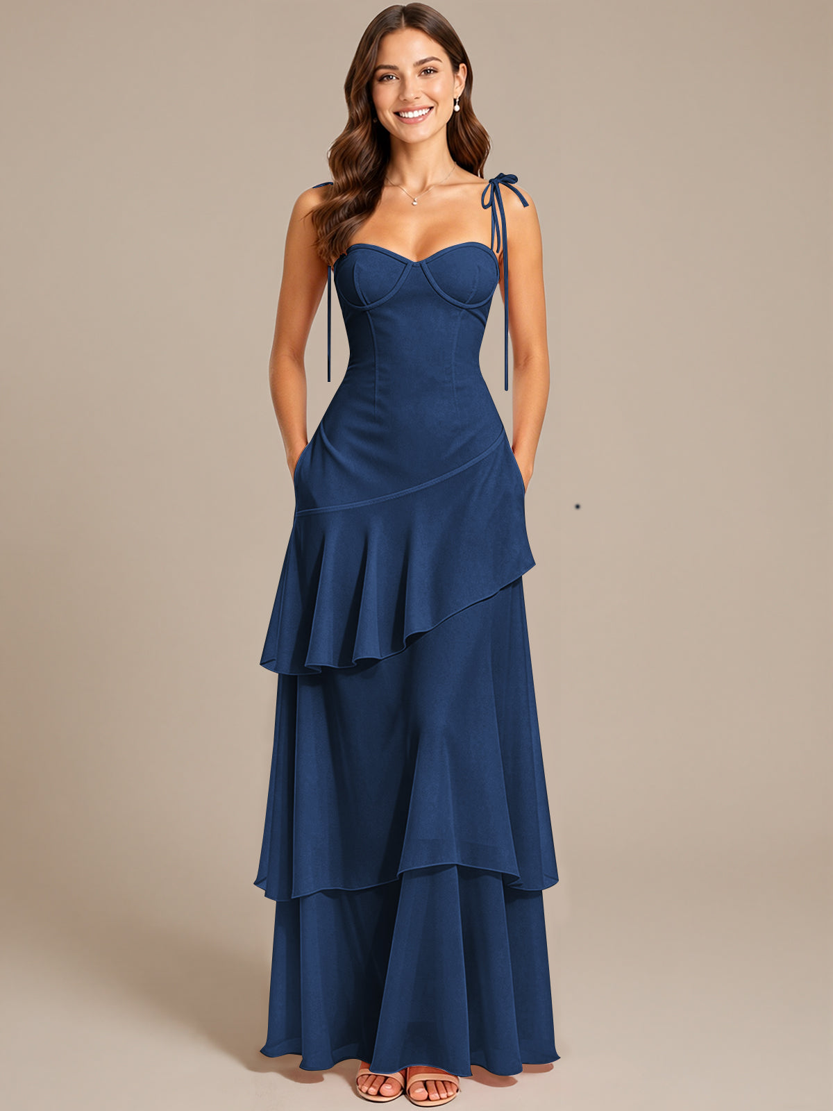 Spaghetti Strap Tiered Ruffles Chiffon Prom Dress