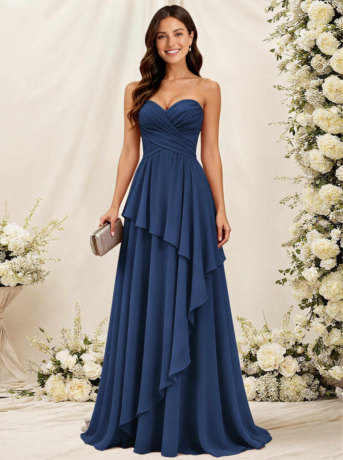 Strapless Sweetheart Neck Chiffon Bridesmaid Dress with Tiered Ruffles