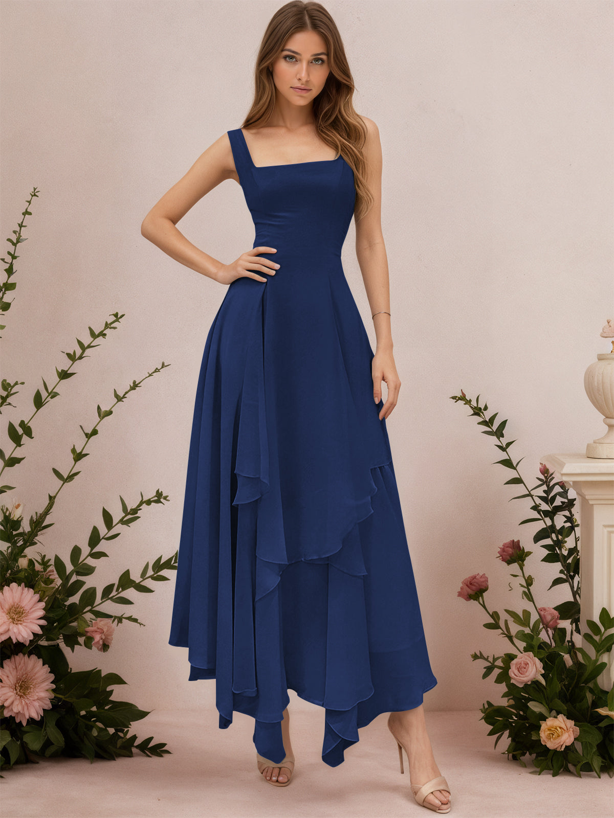 A-Line Tiered Ruffles Chiffon Bridesmaid Dress