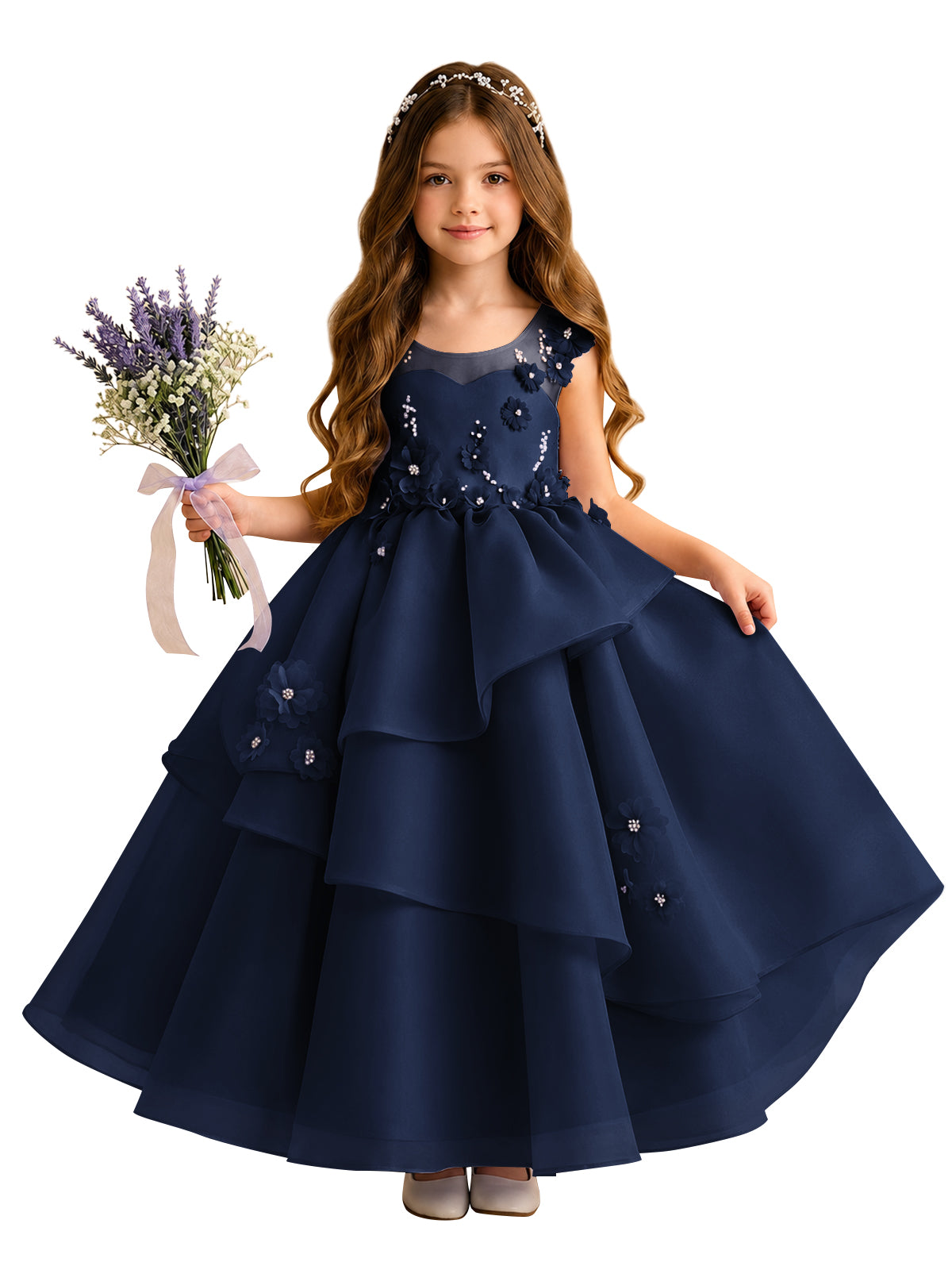 Lilac Oganza Flower Girl Dress with Sweetheart Neckline