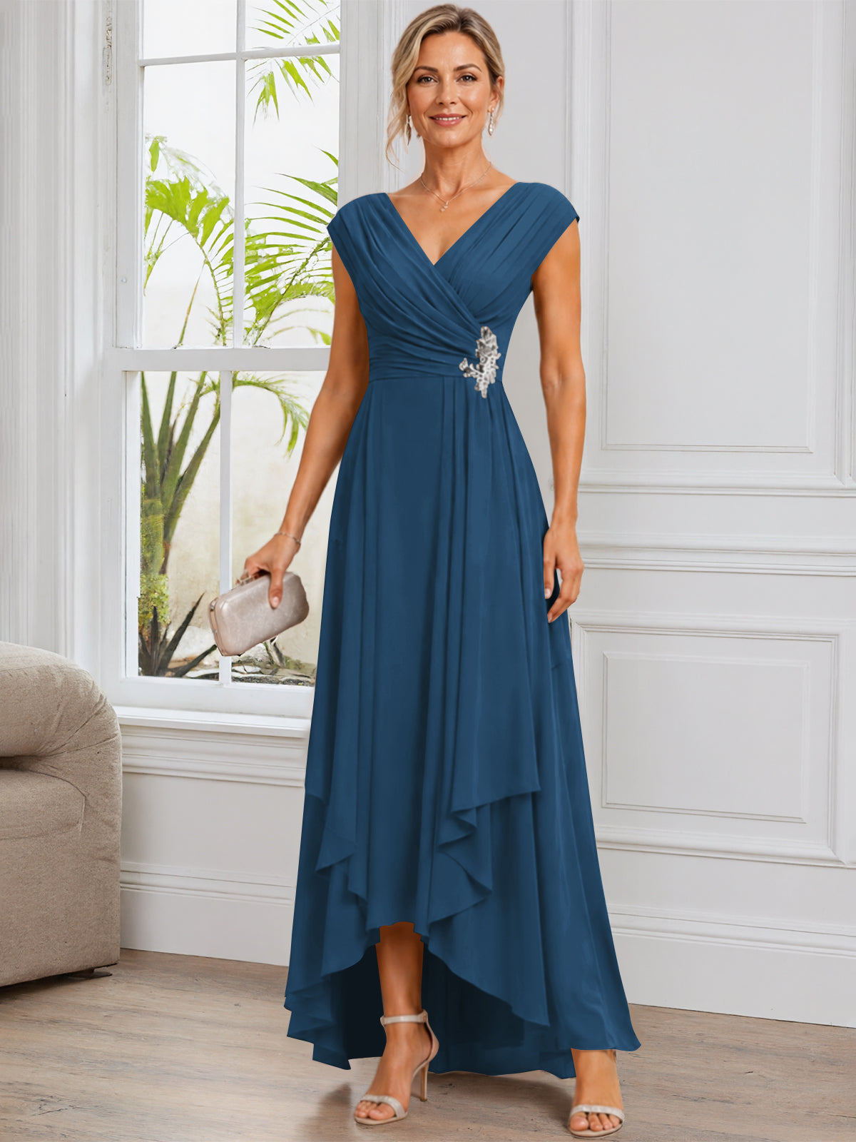 A-Line Cap Sleeve Chiffon Mother of The Bride Dress