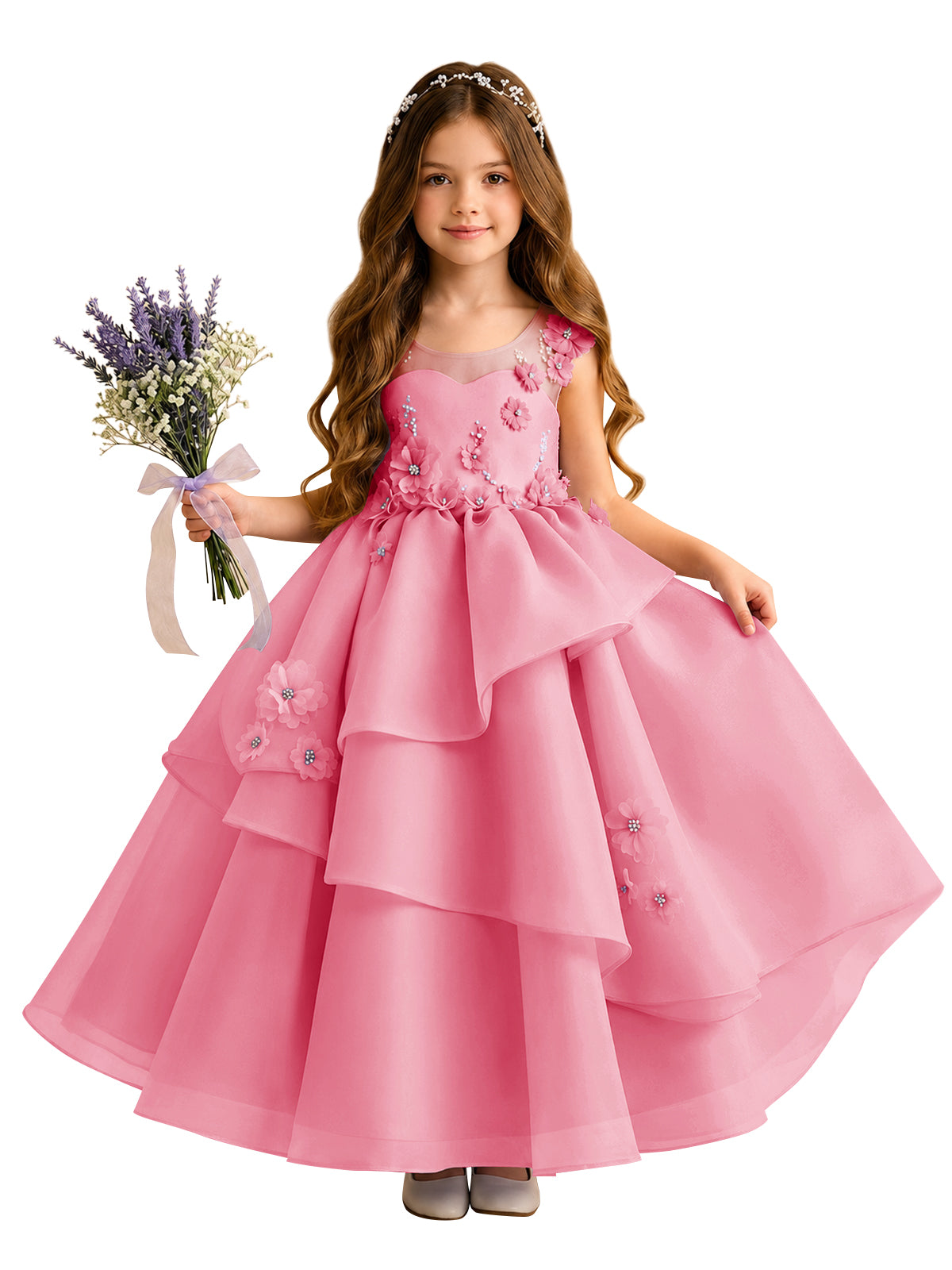 Lilac Oganza Flower Girl Dress with Sweetheart Neckline