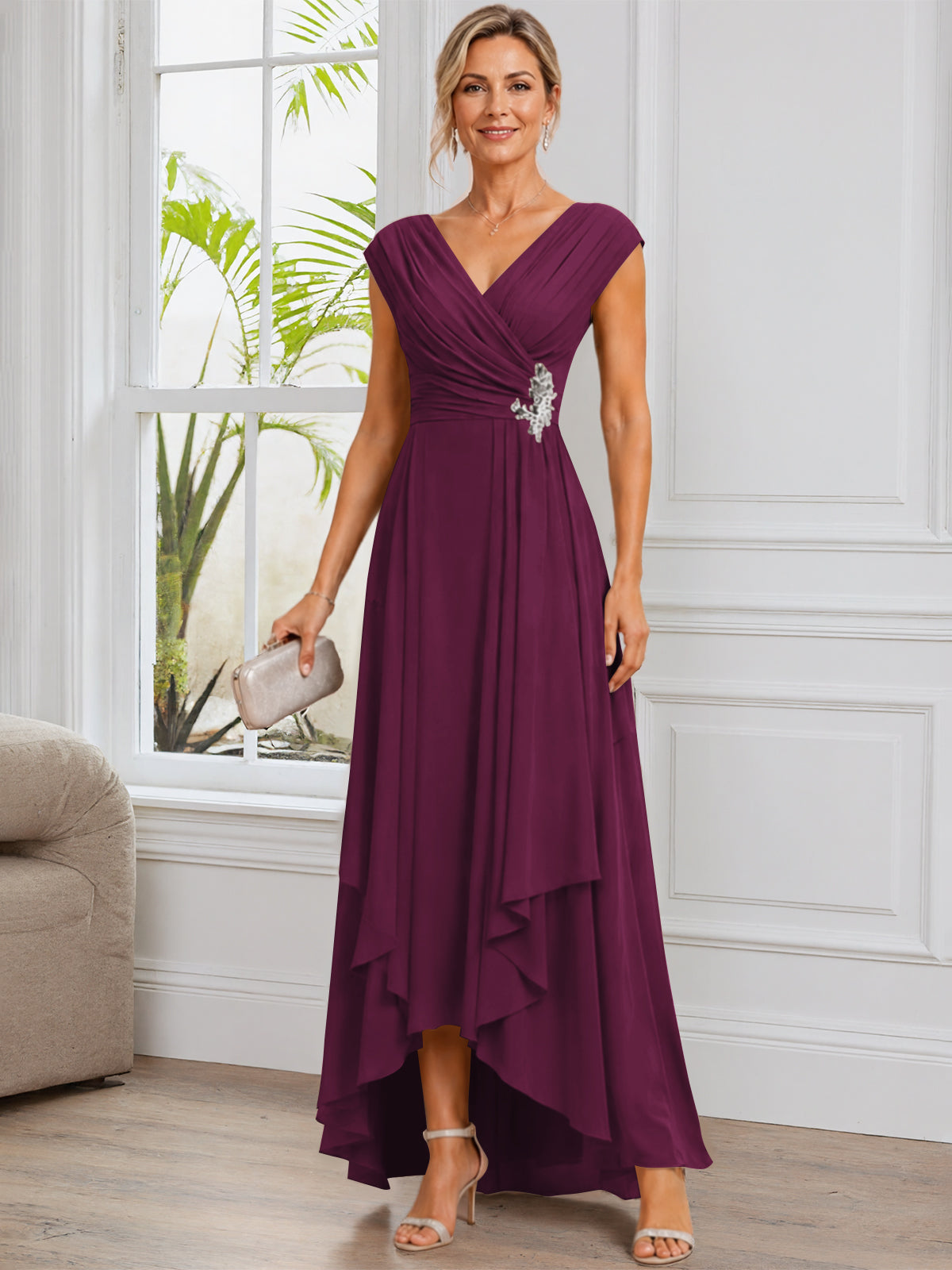 A-Line Cap Sleeve Chiffon Mother of The Bride Dress