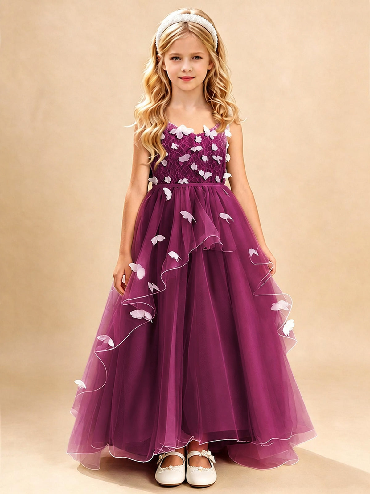Dusty Sage 3D Floral A-Line Tulle Dress with Lace Trim