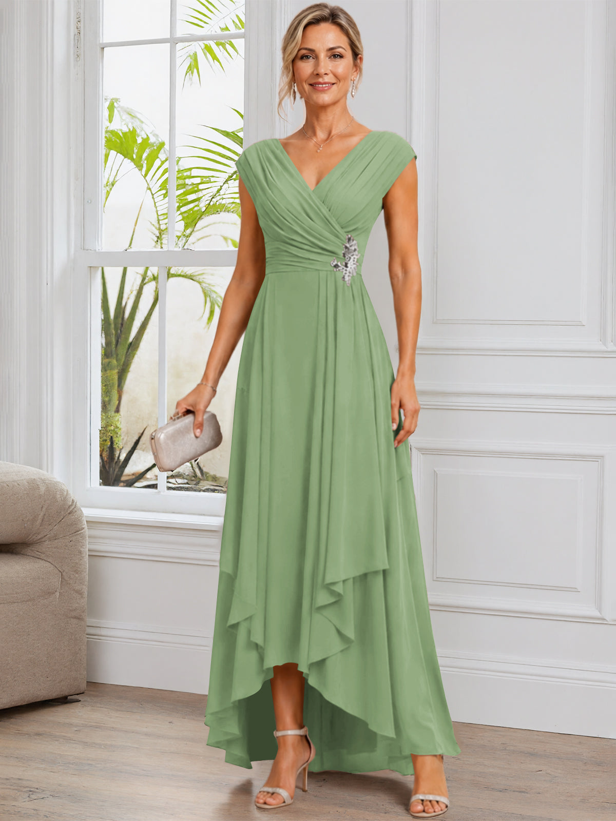 A-Line Cap Sleeve Chiffon Mother of The Bride Dress