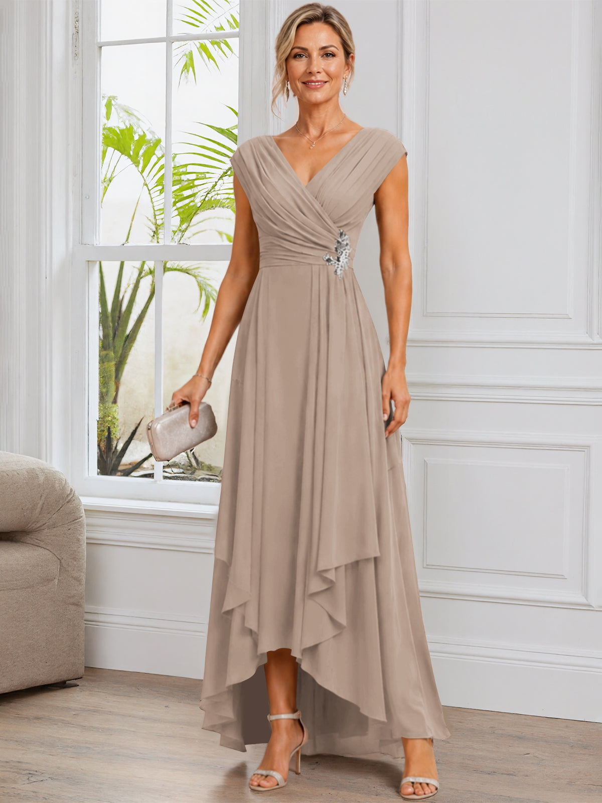 A-Line Cap Sleeve Chiffon Mother of The Bride Dress