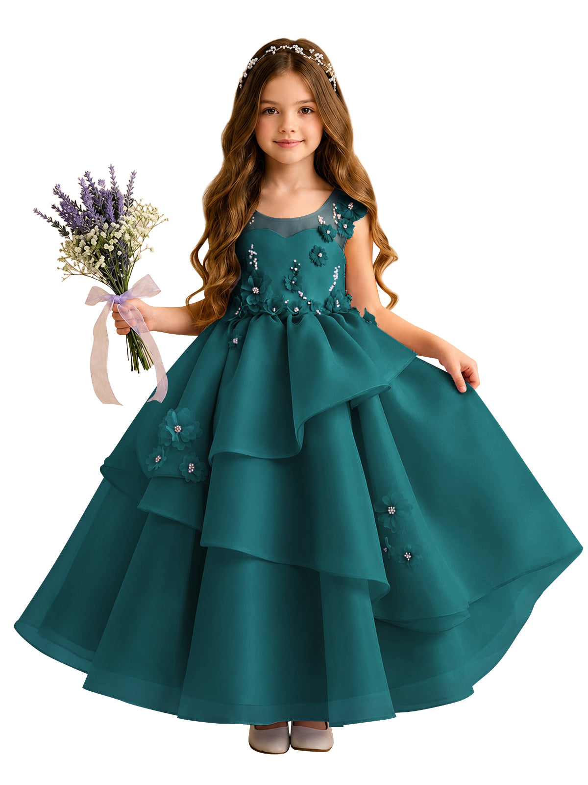 Lilac Oganza Flower Girl Dress with Sweetheart Neckline