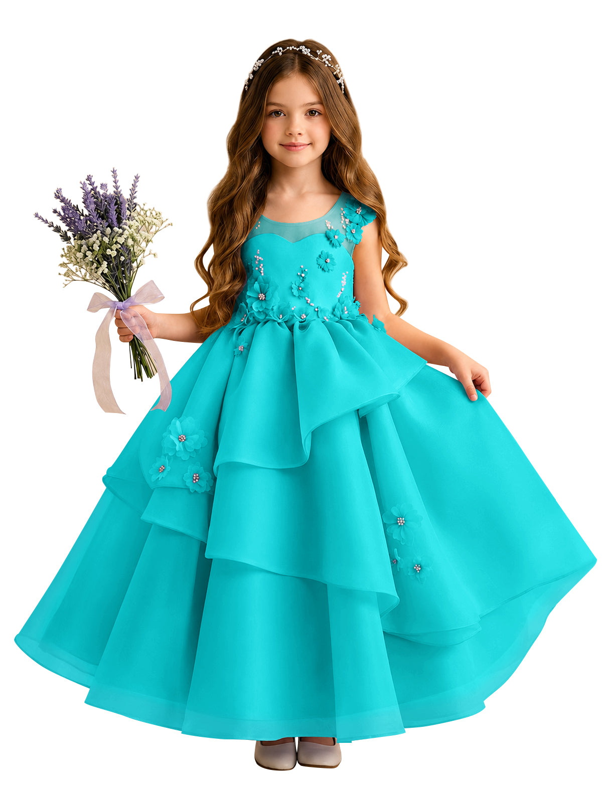 Lilac Oganza Flower Girl Dress with Sweetheart Neckline