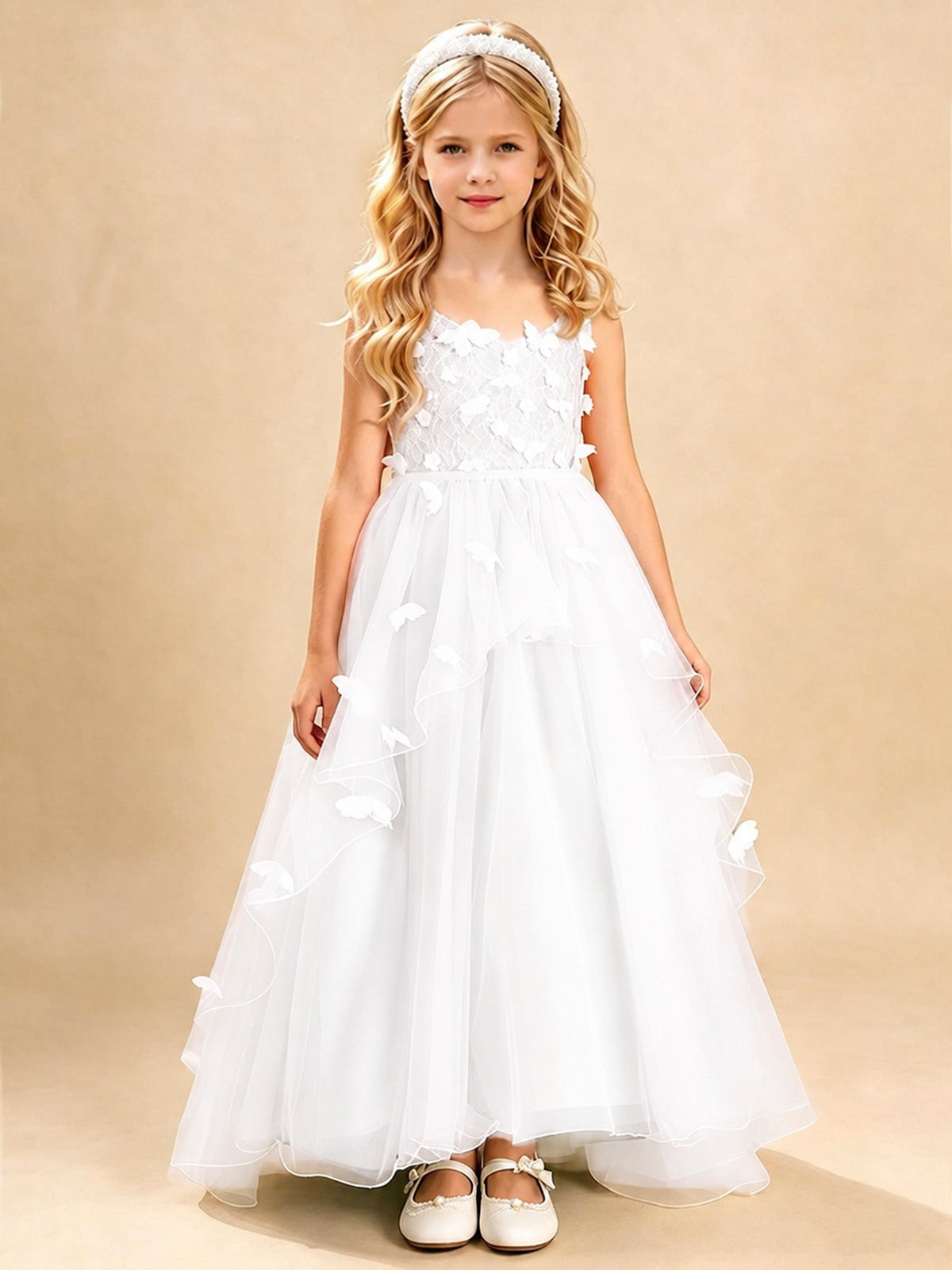 Dusty Sage 3D Floral A-Line Tulle Dress with Lace Trim