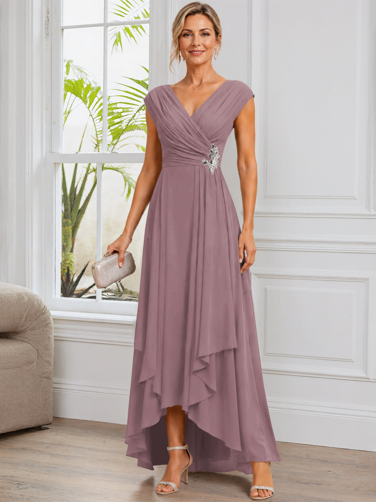 A-Line Cap Sleeve Chiffon Mother of The Bride Dress