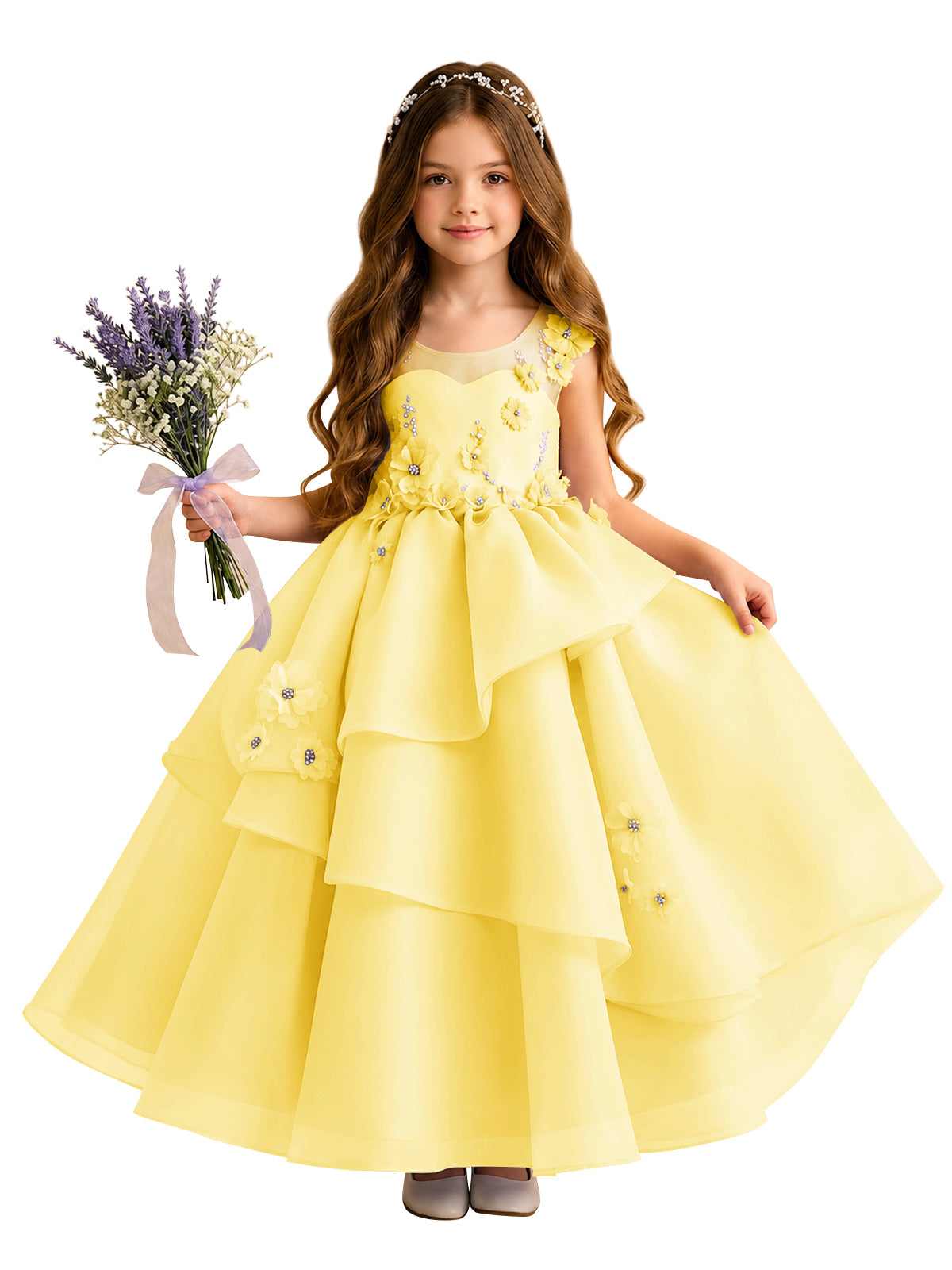 Lilac Oganza Flower Girl Dress with Sweetheart Neckline
