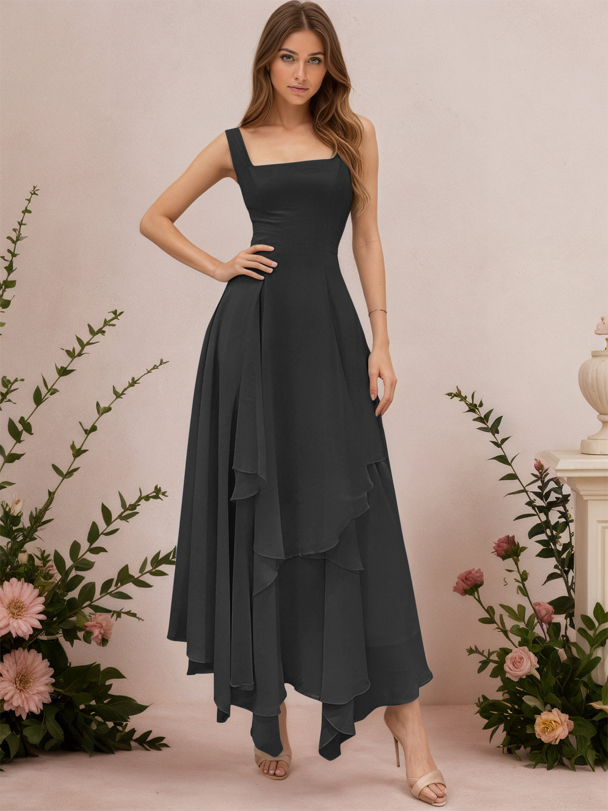 A-Line Tiered Ruffles Chiffon Bridesmaid Dress