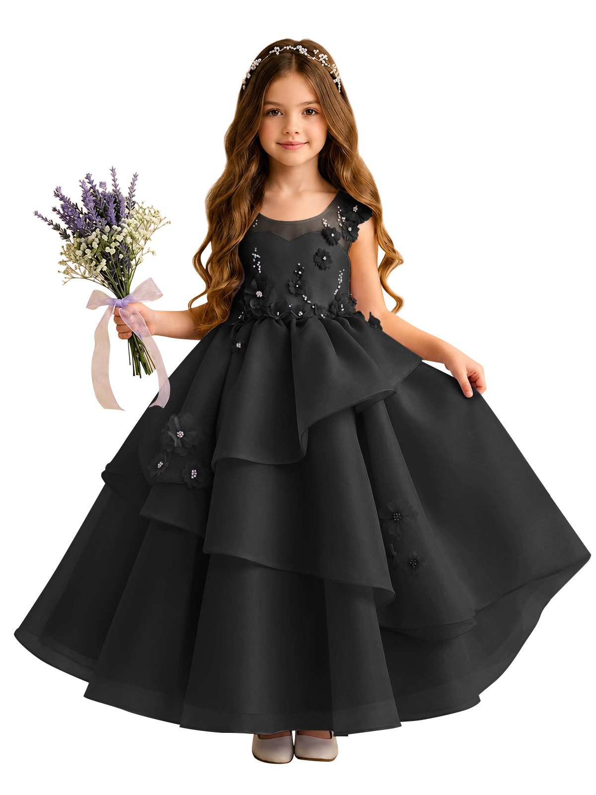 Lilac Oganza Flower Girl Dress with Sweetheart Neckline