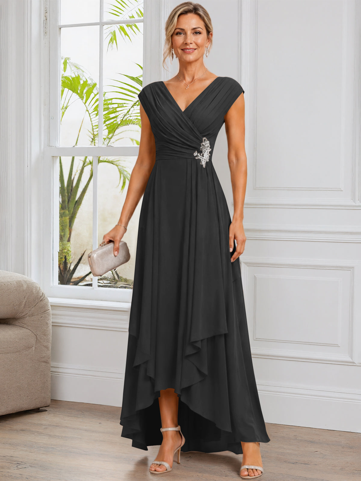A-Line Cap Sleeve Chiffon Mother of The Bride Dress