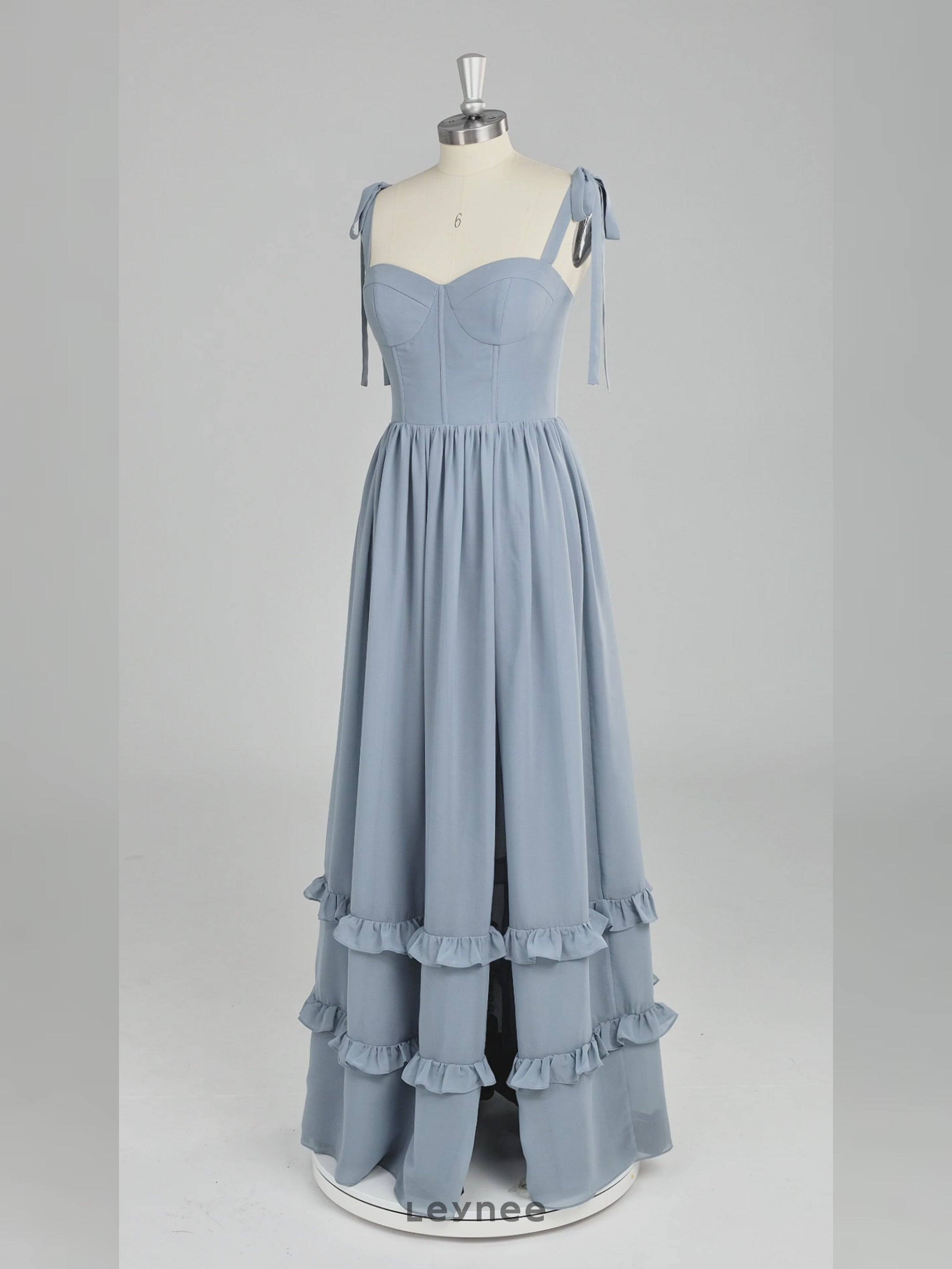 Dusty Blue Spaghetti Strap Maxi Dress with Ruffles