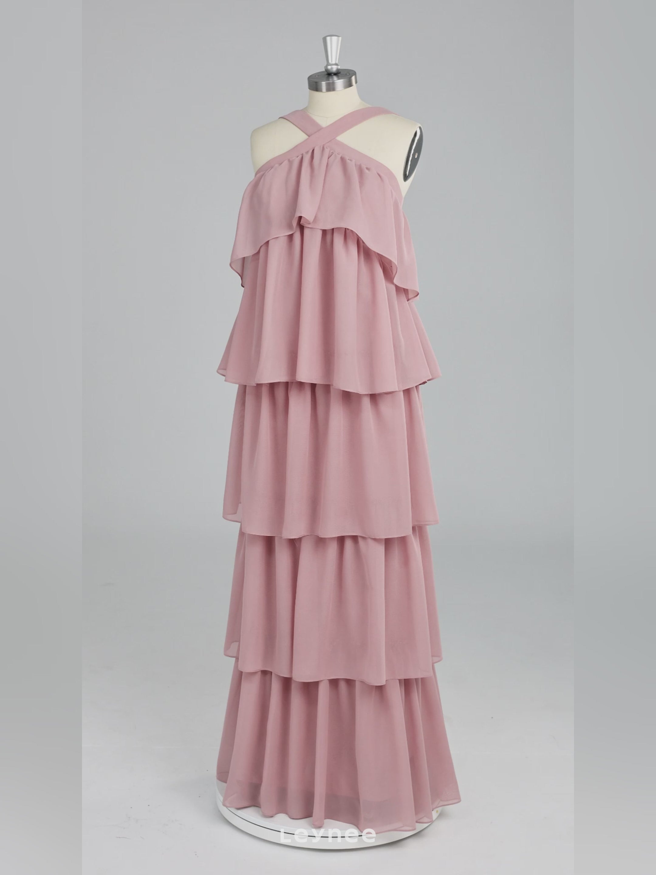 Blush Pink Halter Tiered Ruffles Maxi Dress