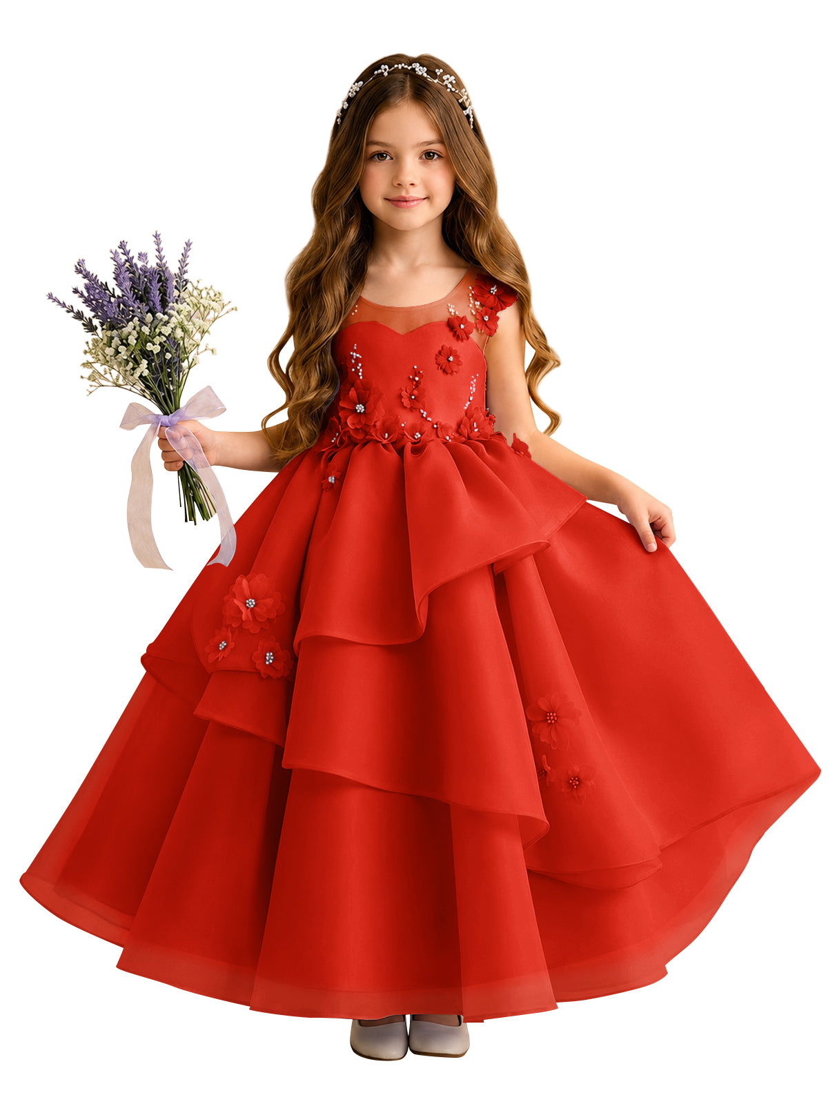 Lilac Oganza Flower Girl Dress with Sweetheart Neckline