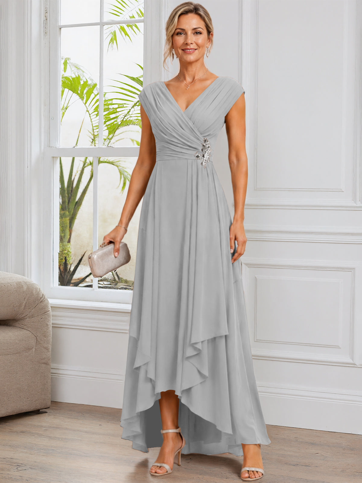 A-Line Cap Sleeve Chiffon Mother of The Bride Dress
