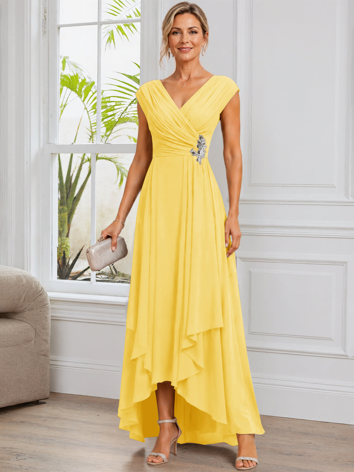 A-Line Cap Sleeve Chiffon Mother of The Bride Dress