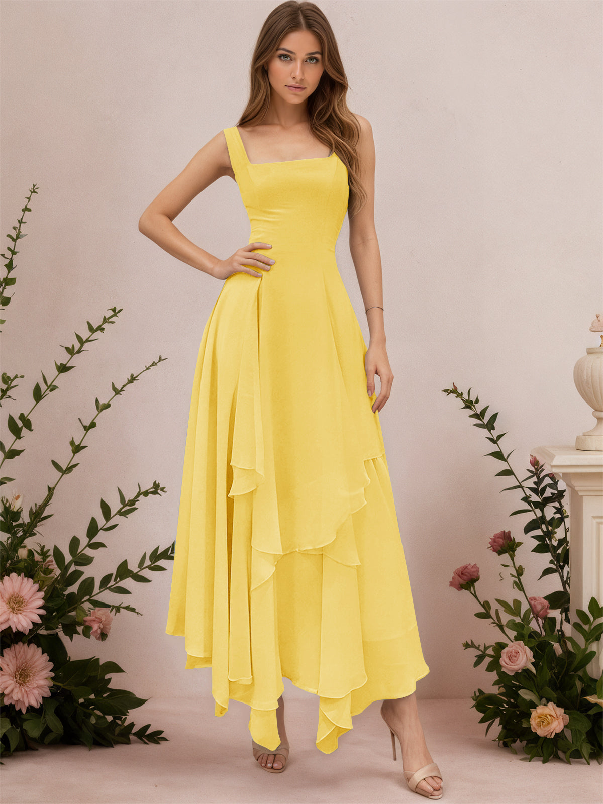 A-Line Tiered Ruffles Chiffon Bridesmaid Dress
